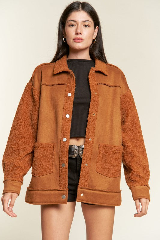 Plus Faux Fur and Suede Jacket king-general-store-5710.myshopify.com