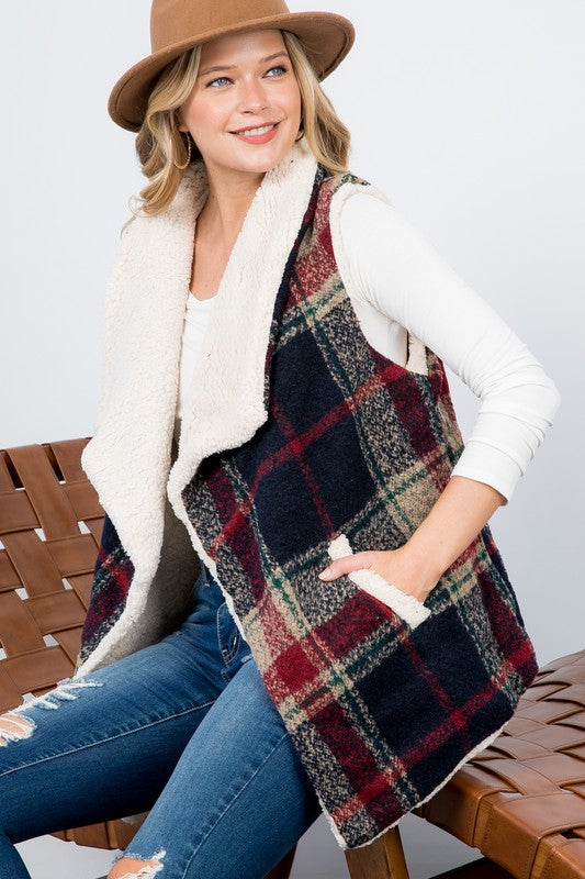 Oversized Warm Plaid Vest