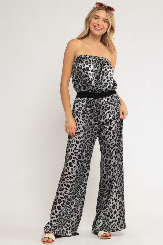 Stretchy Cheetah Print Wide Leg Jumpsuit