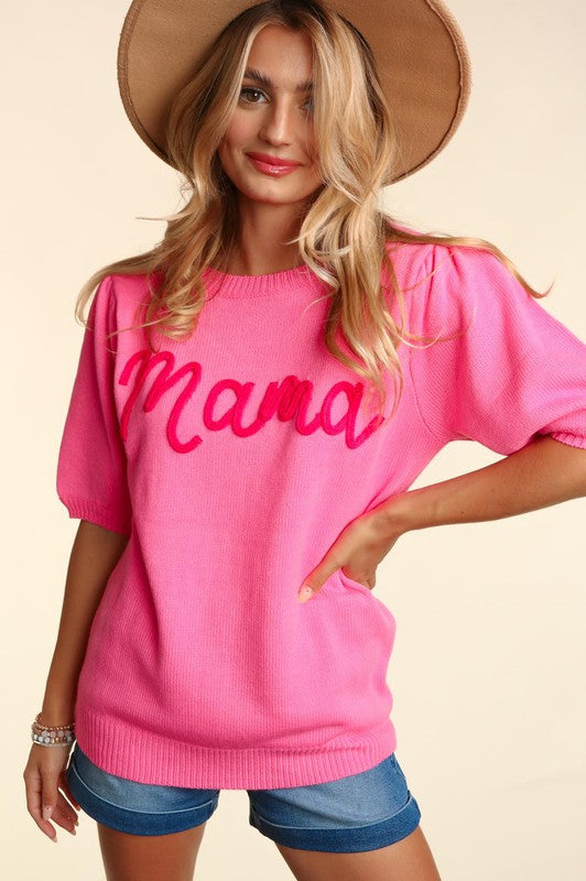 Mama Pop Up Letter Sweater Knit Top