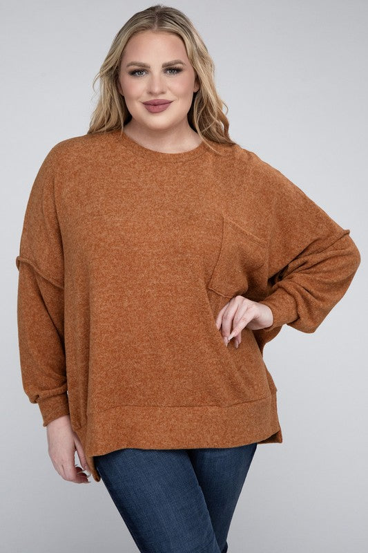 Plus Brushed Melange Drop Shoulder Sweater king-general-store-5710.myshopify.com