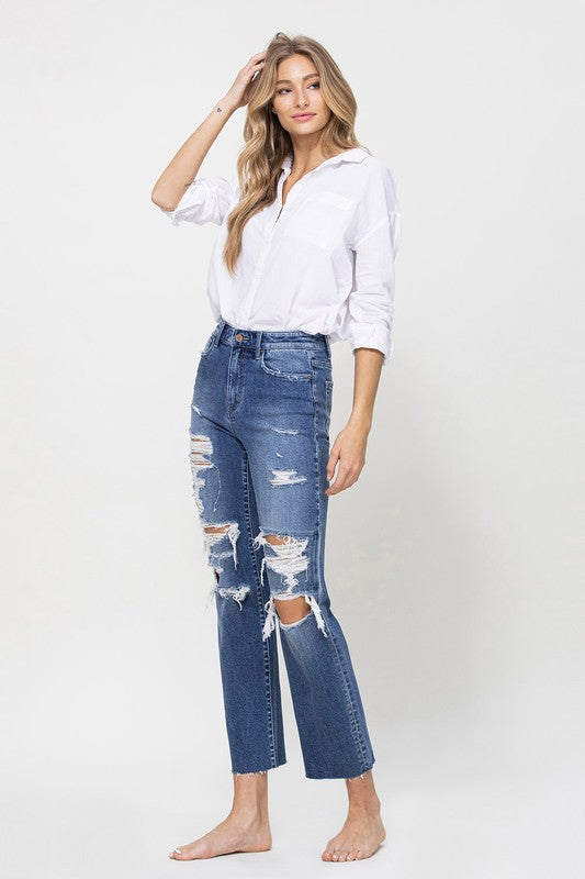 Distressed High Rise Ankle Relaxed Straight Jeans king-general-store-5710.myshopify.com