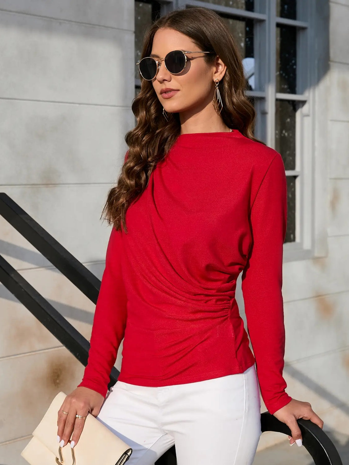 IZURIA Ruched Long Sleeve T-Shirt