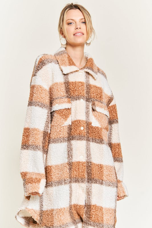 Plus Fuzzy Plaid Teddy Jacket king-general-store-5710.myshopify.com