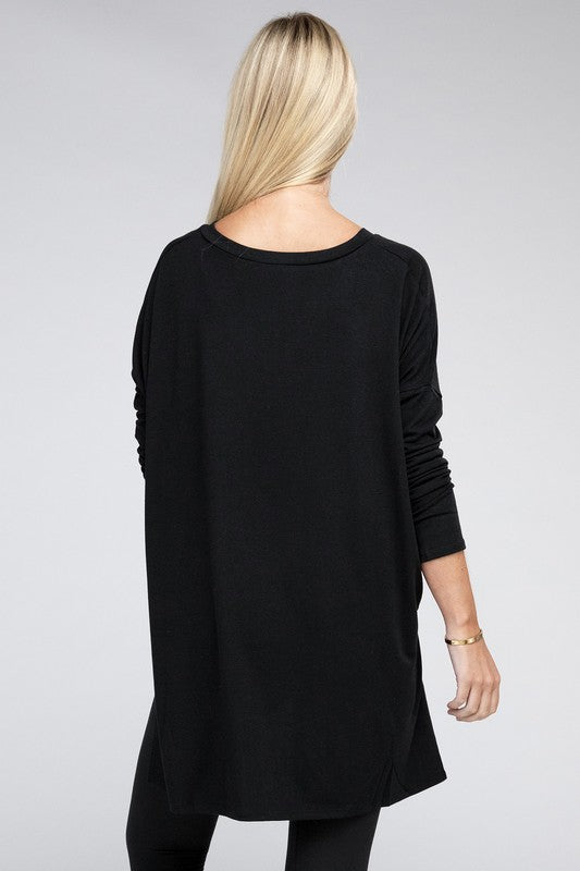 Dolman Long Sleeve V-Neck Side Slit Hi-Low Hem Top king-general-store-5710.myshopify.com