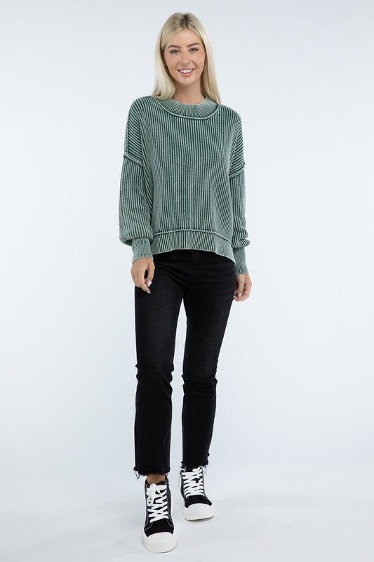 Washed Side Slit Oversized Cropped Sweater