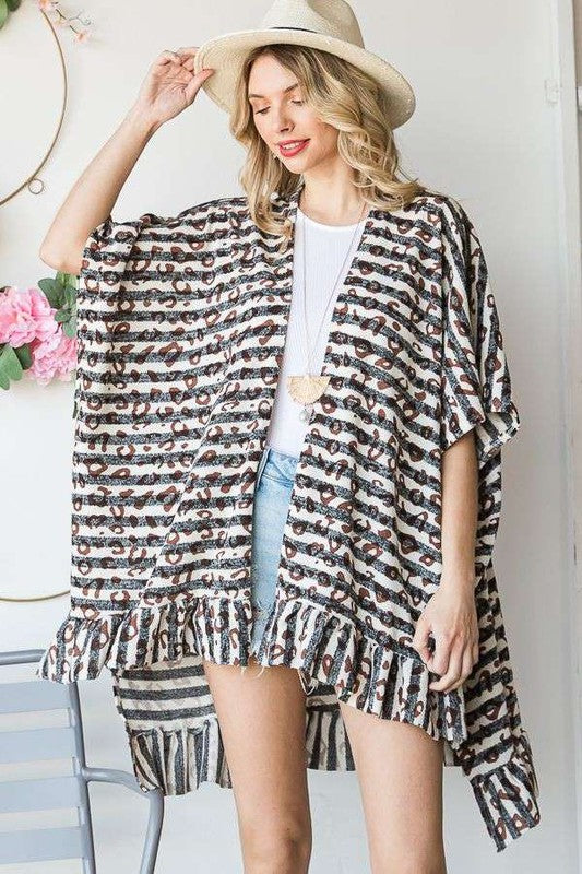 Animal Print Hi-Lo Ruffle Kimono