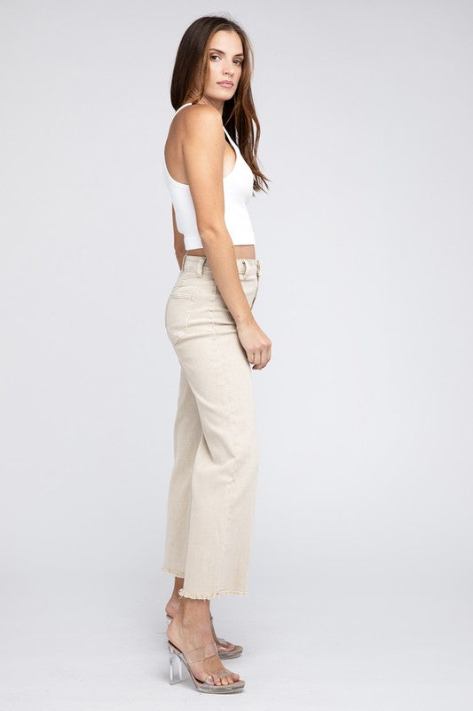 Acid Wash Frayed Cutoff Hem Straight Wide Pants king-general-store-5710.myshopify.com