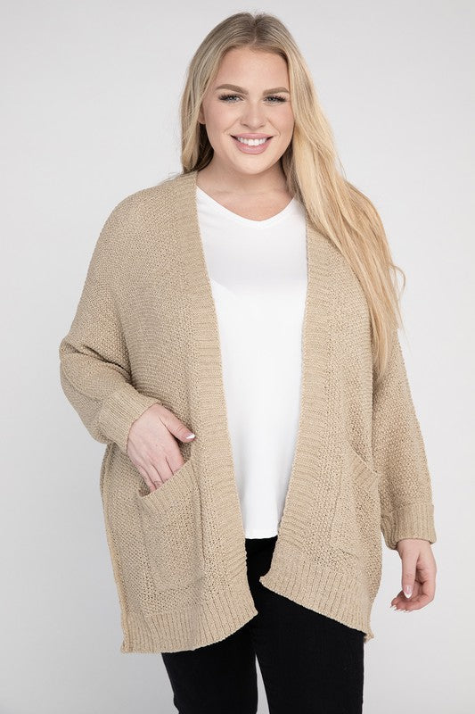 Plus Size Ribbed Knit Open Front Cardigan king-general-store-5710.myshopify.com