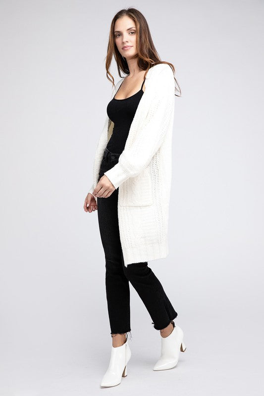 Twist Knitted Open Front Cardigan With Pockets king-general-store-5710.myshopify.com