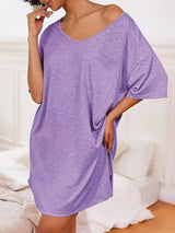 Pocketed V-Neck Short Sleeve Tee Dress