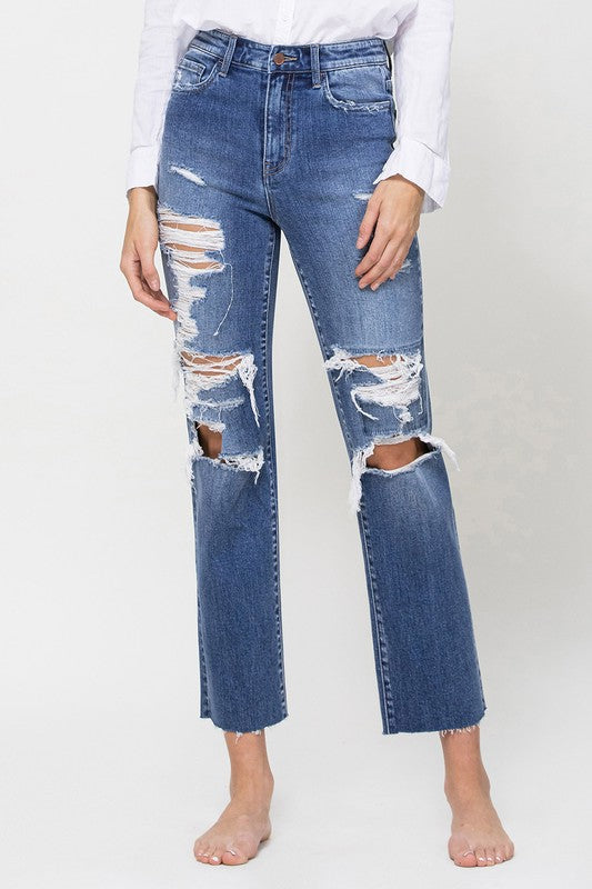 Distressed High Rise Ankle Relaxed Straight Jeans king-general-store-5710.myshopify.com