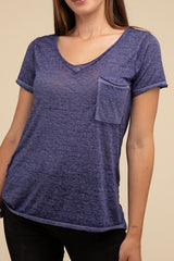 Washed Melange Burnout Scoop V-Neck Top