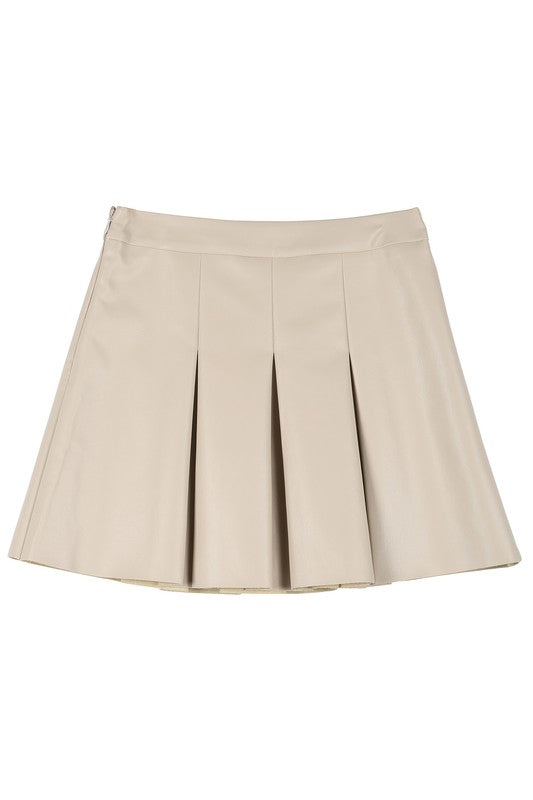 Ivory Vegan Leather Pleated Mini Skirt king-general-store-5710.myshopify.com