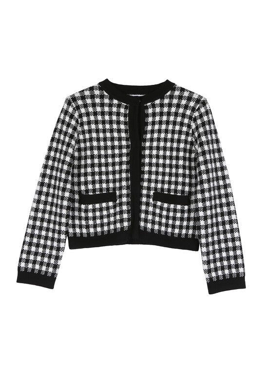 Black Check Knitted Jacket king-general-store-5710.myshopify.com