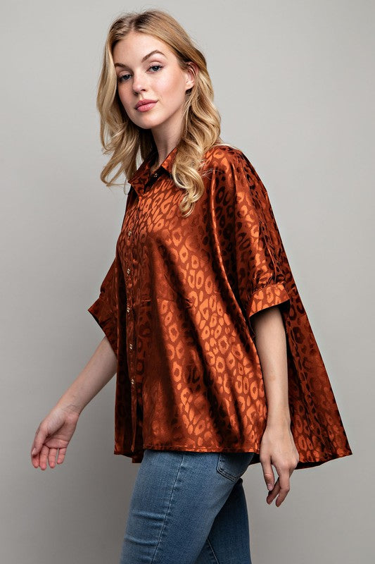 Light Satin Print Button Down Shirt