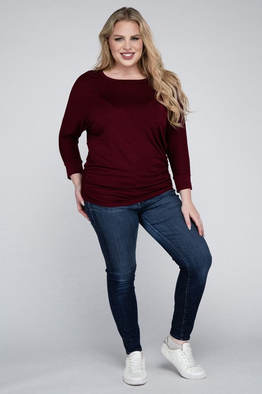 Plus Luxe Rayon Boat Neck 3/4 Sleeve Top king-general-store-5710.myshopify.com