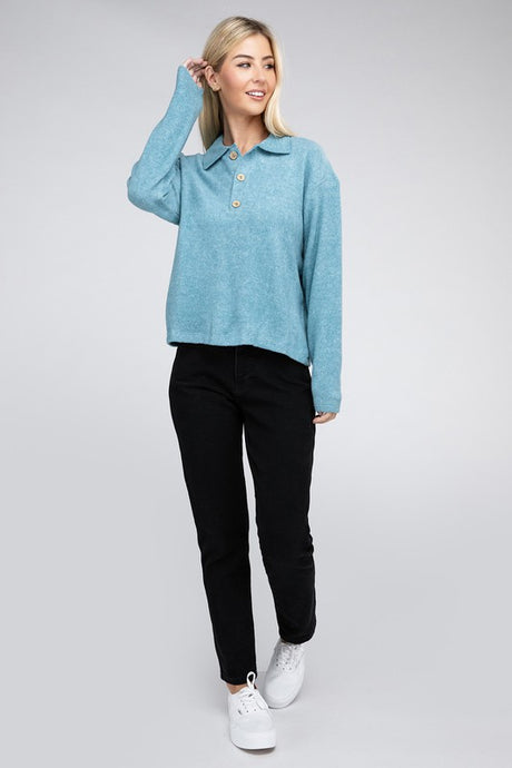 Brushed Melange Hacci Collared Sweater king-general-store-5710.myshopify.com