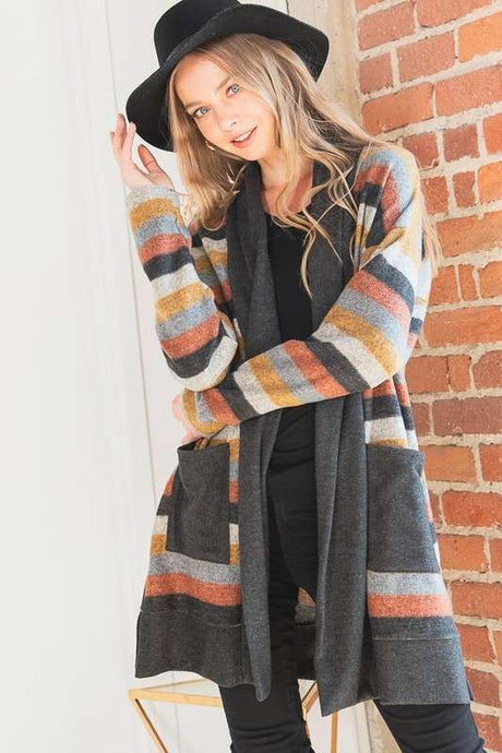 Plus Multi Color Stripe Cardigan