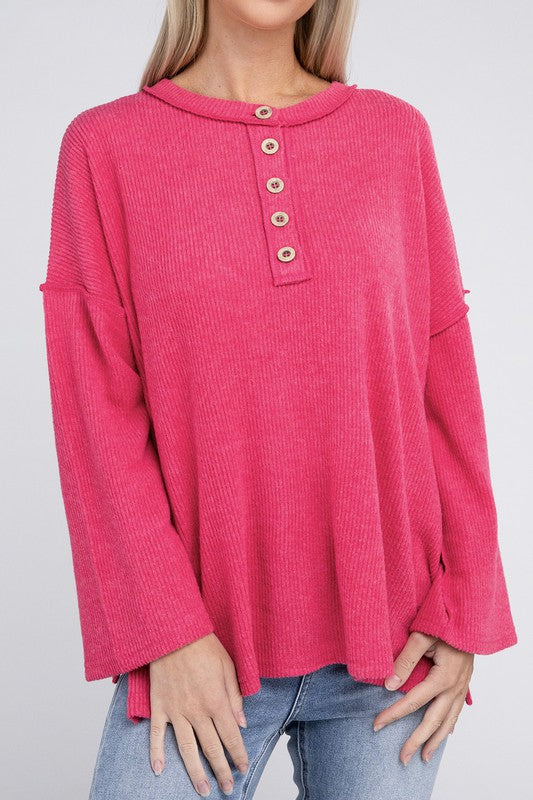 Ribbed Brushed Melange Hacci Henley Sweater king-general-store-5710.myshopify.com
