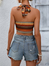 Honey Geometric Halter Neck Cropped Tank