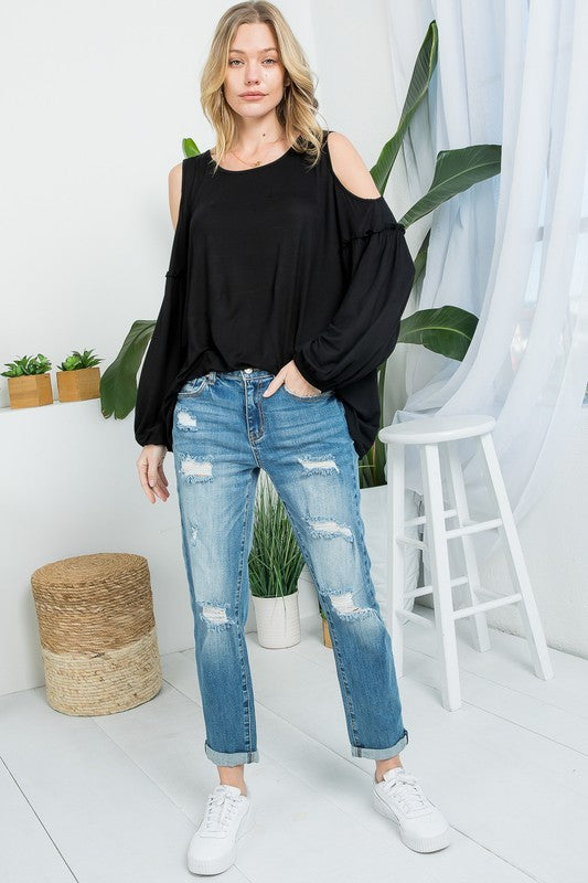 COLD SHOULDER CASUAL BLOUSES TOP