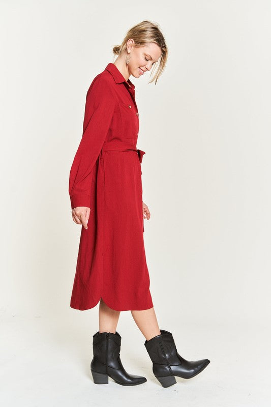 SOLID BUTTON DOWN BELTED LONG DRESS 30-545 king-general-store-5710.myshopify.com