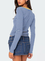 Buttoned Striped Long Sleeve T-Shirt