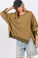 SAGE + FIG Mineral Wash Side Slit Oversized Sweatshirt