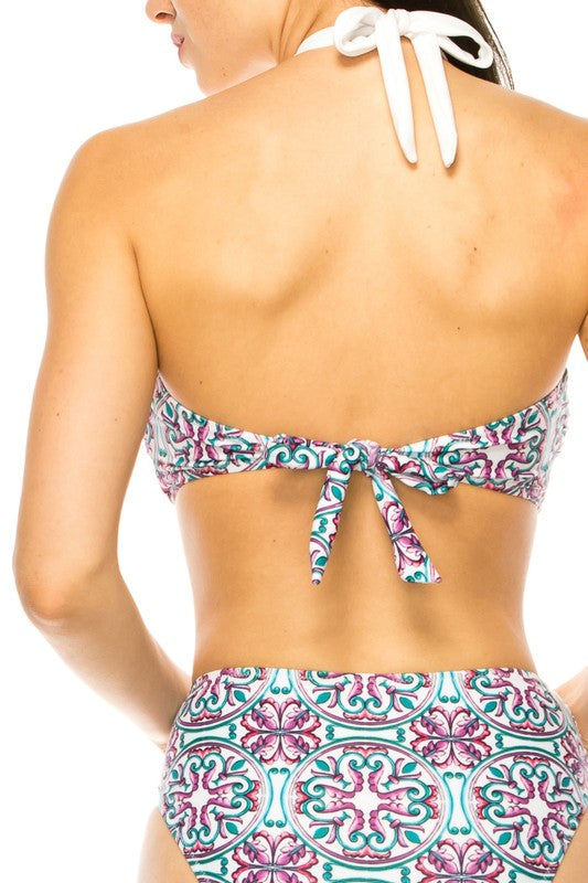 Floral Print Criss Cross Halter Bikini