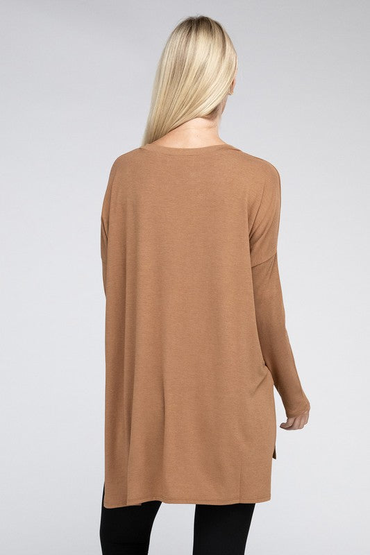 Dolman Long Sleeve V-Neck Side Slit Hi-Low Hem Top king-general-store-5710.myshopify.com