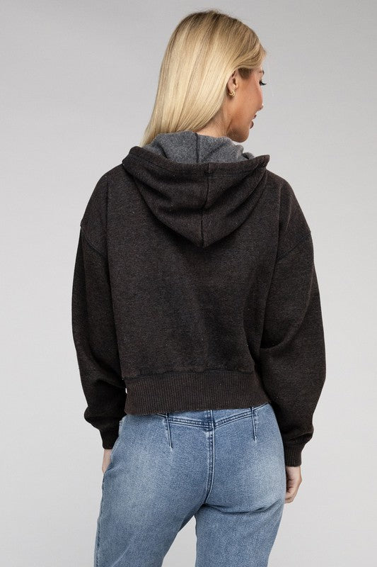 Acid Wash Fleece Cropped Zip-Up Hoodie king-general-store-5710.myshopify.com