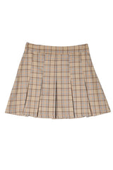 Beige Check Plaid Pleated Mini Skirt king-general-store-5710.myshopify.com