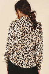 Long Sleeve Satin Leopard Blouse