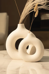 Modern Ceramic Vase Round Shape 2 pc Set