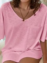 Pocketed V-Neck Short Sleeve Tee Dress