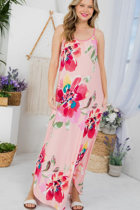 Floral Print Camisole Maxi Shift Dress