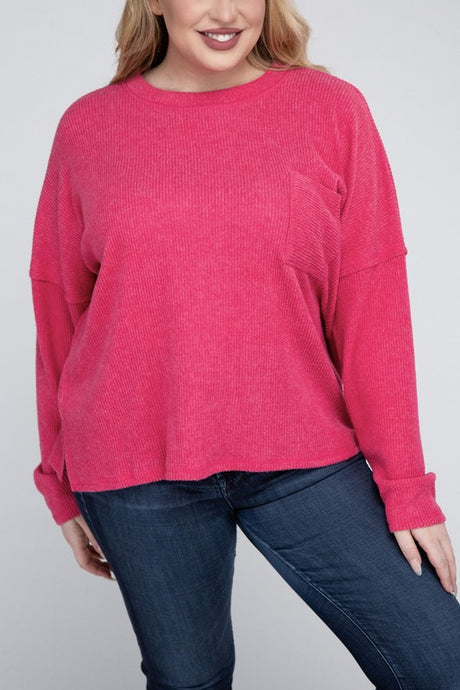 Plus Ribbed Brushed Melange Hacci Sweater king-general-store-5710.myshopify.com