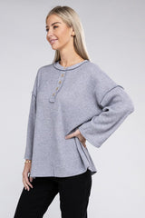 Ribbed Brushed Melange Hacci Henley Sweater king-general-store-5710.myshopify.com