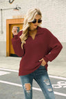 Double Take Horizontal Ribbing Johnny Collar Sweater king-general-store-5710.myshopify.com