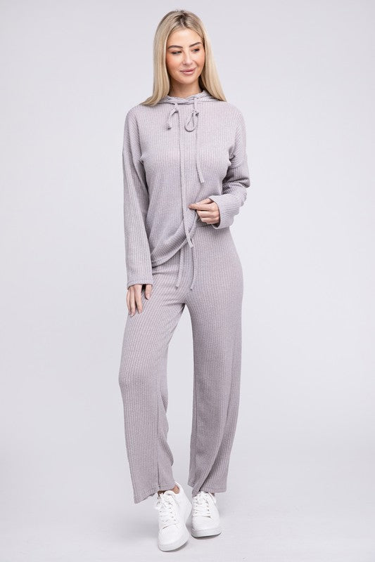 Hooded Textured Top and Pants Set