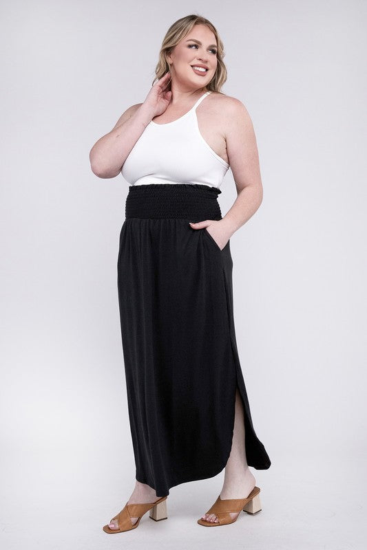 Plus Smocked Waist Side Slit Maxi Skirt with Pockets king-general-store-5710.myshopify.com