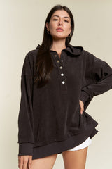 PLUS Long Sleeve Button Down Ribbed Hooded Sweatshirt king-general-store-5710.myshopify.com