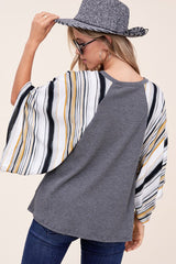 WAFFLE STRIPE MIX KIMONO TOP