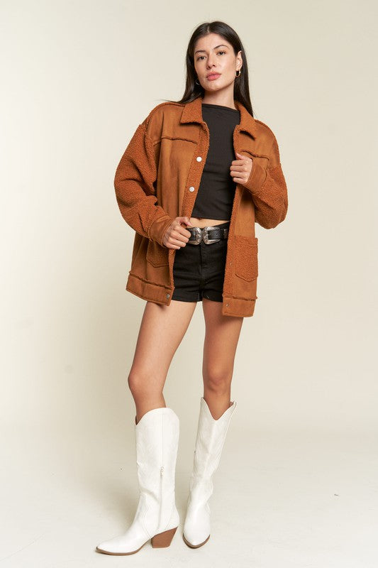 Plus Faux Fur and Suede Jacket king-general-store-5710.myshopify.com