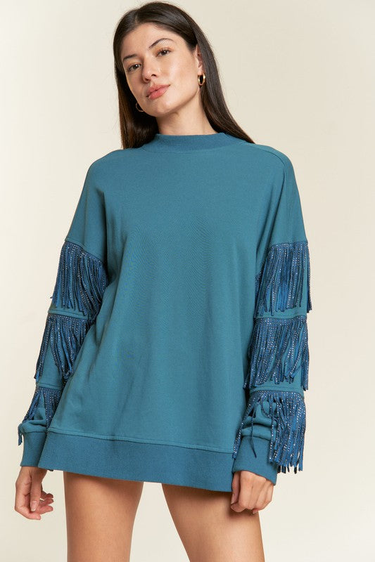 Plus Silver Studded Fringe Sleeve Top king-general-store-5710.myshopify.com