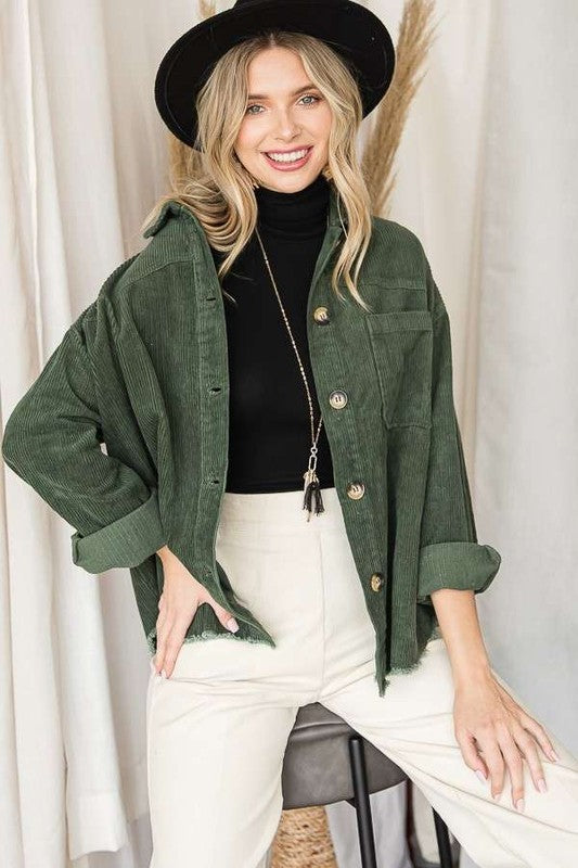 Plus Button Front Ribbed Velvet Jacket king-general-store-5710.myshopify.com