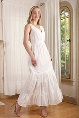 White Embroidered V-neckline Tiered Dress king-general-store-5710.myshopify.com