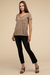 Washed Melange Burnout Scoop V-Neck Top