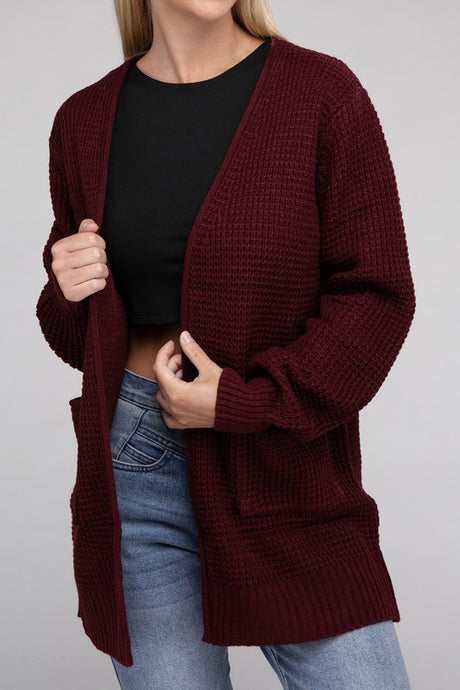 Low Gauge Waffle Open Cardigan Sweater king-general-store-5710.myshopify.com